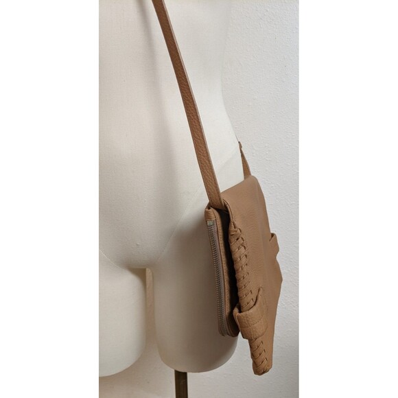 AllSaints Club Clutch Crossbody Tan Leather East West Foldover Flap Bag - Picture 7 of 16